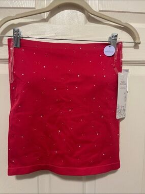 Red Rhinestone Embellished Tube Top- Slimming Fit L